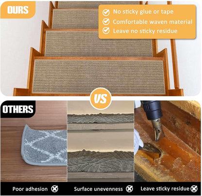 9" x36" Stair Treads Non Slip for Wooden Steps Indoor, 15 Pack, Beige | Reusable Peel and Stick Extra Wide Stair Treads Machine Washable