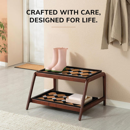 Anji Mountain Heavy Duty Waterproof Wooden Shoe Storage Mat Organizer/Boot Storage Tray Multi Use for Entryway with Coir, Gray and Ivory Insert, 1 Tier, Fits 2 Pair (26.5" Wide)