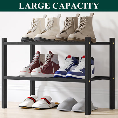 Smiry Bamboo Shoe Rack, 3 Tier Free Standing Wooden Shoe Organizer, Stackable Wood Shoe Storage Shelf for Closet, Entryway, 12 Vertical Slats, 2+1 Stack Standard Legs, 26.8"x11"x19.5", Natural