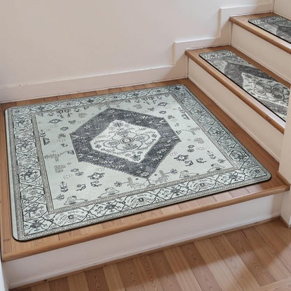 OJIA Non-Slip Carpet Stair Treads for Wooden Steps Set of 15, 30''X8'' Indoor Runner Resistant Rugs Rubber Safety Mats for Dogs, Kids & Elders, Stairway Grip