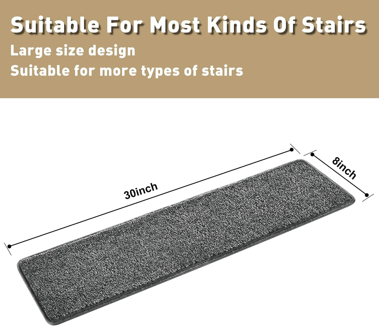 PURE ERA Carpet Stair Treads Tape Free Non Slip Indoor Stair Carpet Stair Protectors Pet-Friendly Non-Slip Skid Resistant Washable Reusable 8" x 30"(2 Pieces,Black)