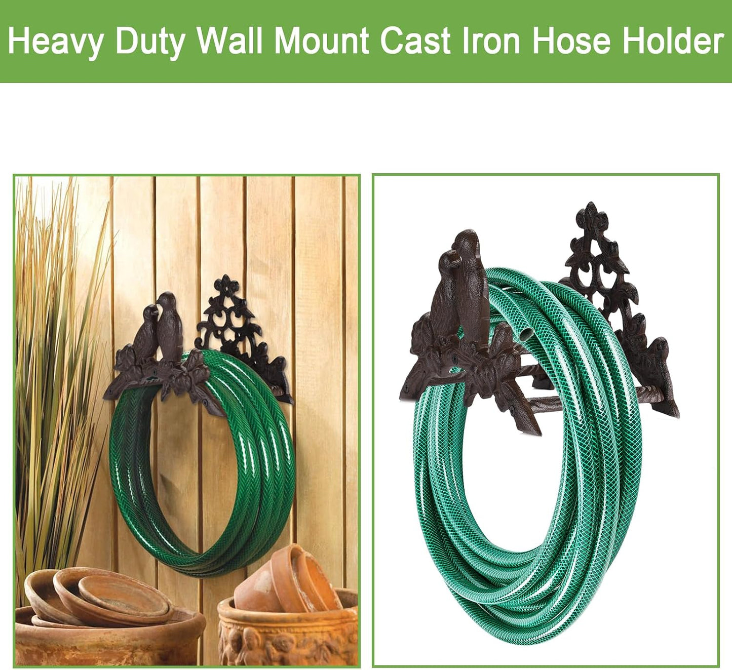 OwnMy Cast Iron Garden Hose Holder Heavy Duty Wall Mount Water Hose Reels Holder, Decorative Water Hose Hanger Garden Hose Storage Organizer Rack for Outdoor Lawn Yard, 10"L x 4.7"W x 6.5"H