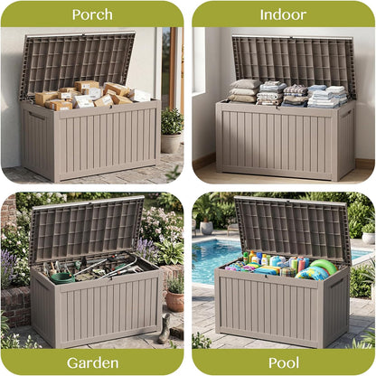 Waterproof Outdoor Storage Box Outside Deck Box Lockable Resin Bench UV Resistant Furniture Cushion Pool Tool Float Bin Patio Garden Porch (Black, 120 Gallon)