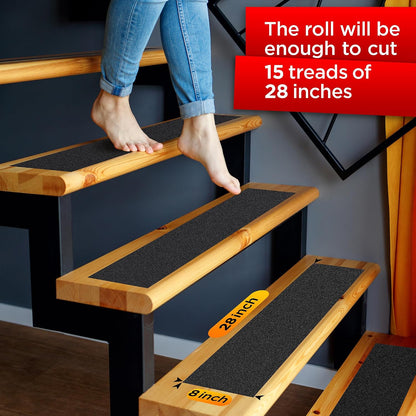 Grip Tape - Heavy Duty Anti Slip Tape for Stairs Outdoor/Indoor Waterproof 4Inch x 35Ft Safety Non Skid Roll for Stair Steps Ramp Traction Tread Staircases Grips Adhesive Non Slip Strips Walk Black