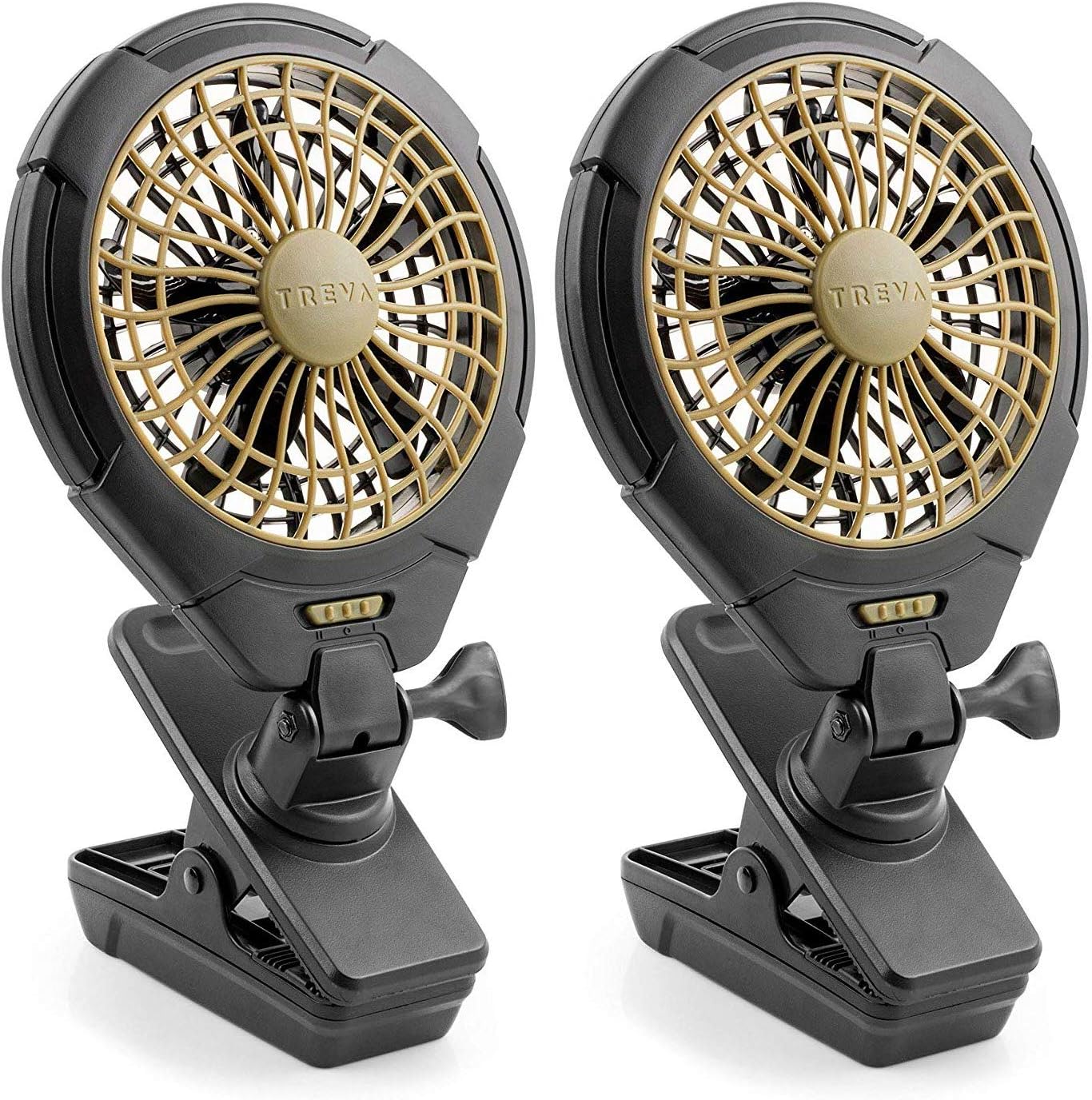 Treva 5 Inch Battery Powered Clip Slim and Portable Cooling Fan with Clamp for Travel, Outdoor,Camping, Car, Office Desk, Baby Stroller - Multi-Directional Rotating and Adjustable Head, Khaki (FC05005)