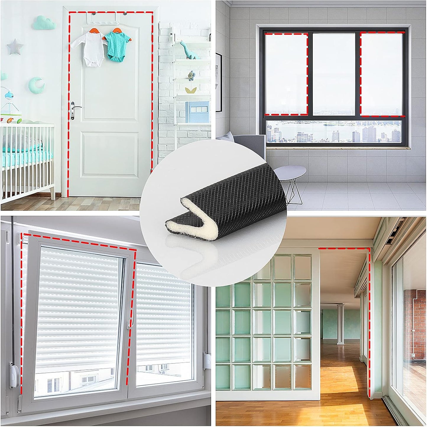 Weather Stripping for Door/Windows X 18 Feet Long, V Shape Adhesive Weather Strip Door Frame/Windows Frame Seal PU Foam Strip Weather Seal Door Insulation Anti Collision Soundproof (Black)