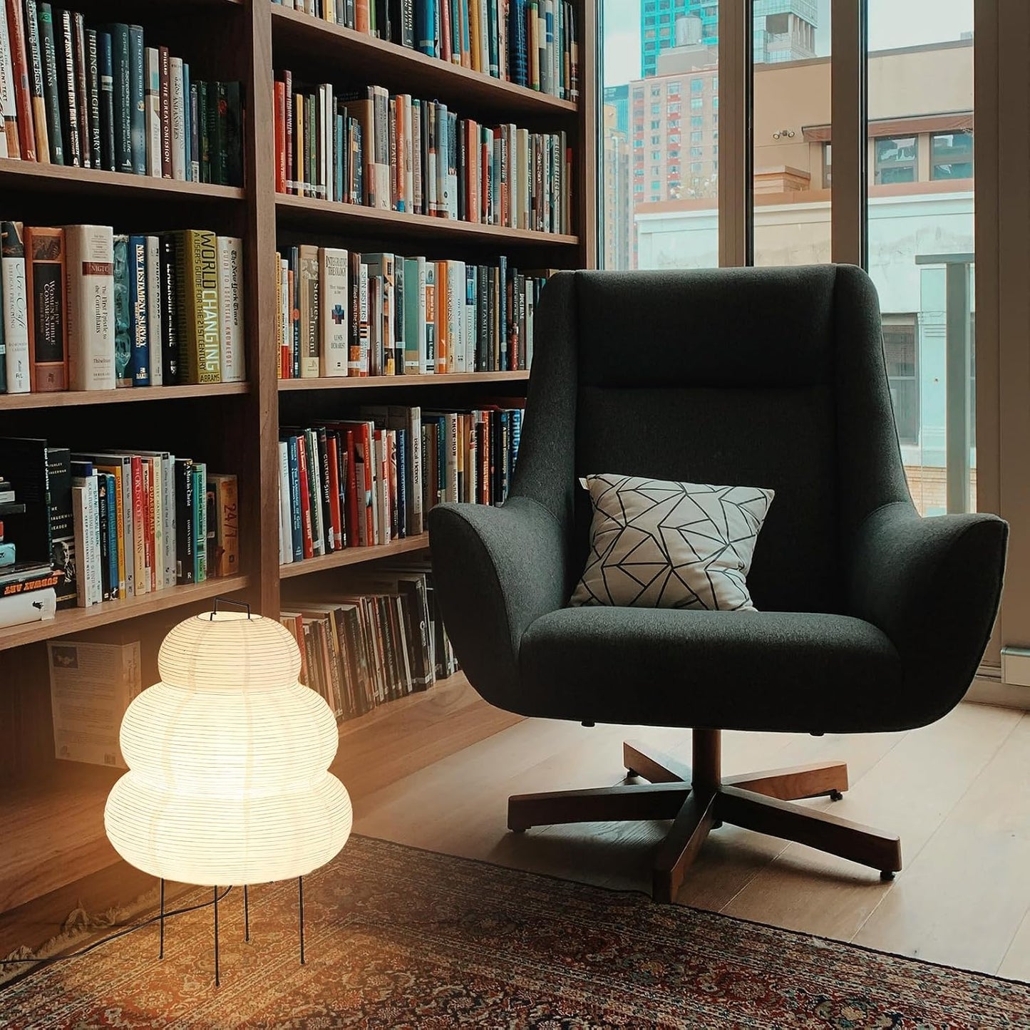 Noguchi Paper Floor Lamp, Akari Rice Paper Floor Lamp for Wabi Sabi Decor, Ideal for Bedside, Living Room, and Japandi Décor (Noguchi Style Lamp)