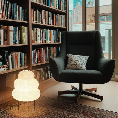 Noguchi Paper Floor Lamp, Akari Rice Paper Floor Lamp for Wabi Sabi Decor, Ideal for Bedside, Living Room, and Japandi Décor (Noguchi Style Lamp)