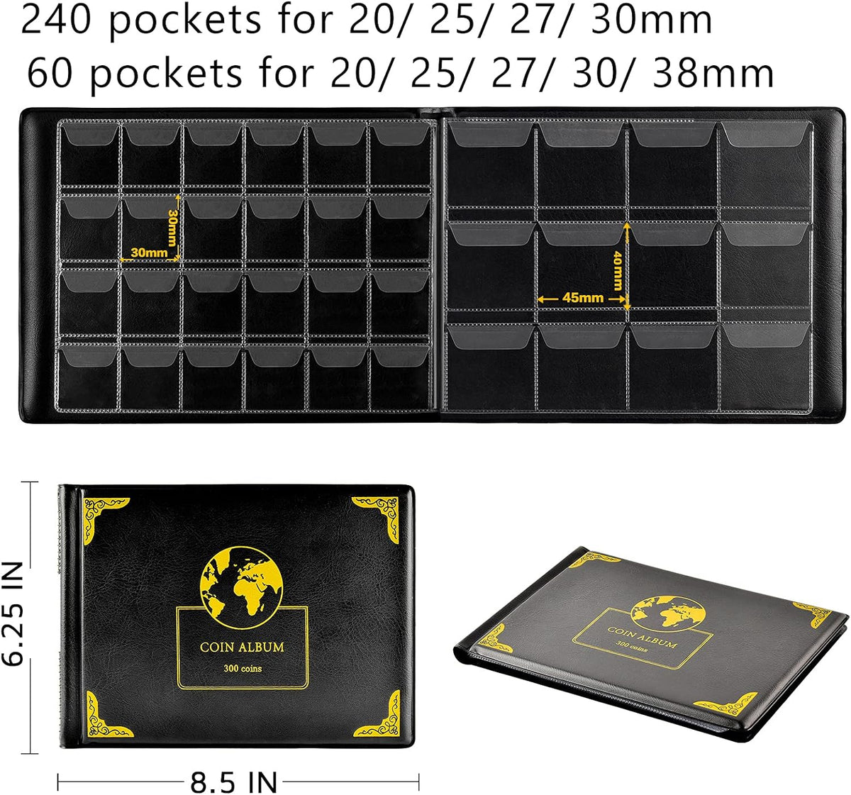Coin Collection Supplies Holder Book for Collectors and Aptbyte Battery Organizer Storage Holder Box Case with Tester Bundle