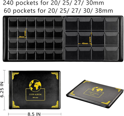 Coin Collection Supplies Holder Book for Collectors and Aptbyte Battery Organizer Storage Holder Box Case with Tester Bundle