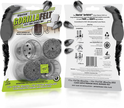 GorillaFelt Chair Leg Floor Protectors/Felt Chair Glides (Set of 16) Tap-On Felt Furniture Pads Guaranteed to Stay On, 1 Inch Round Chair Sliders