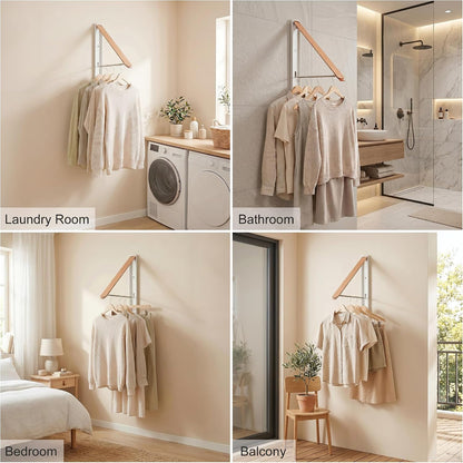 RFOUO White Foldable Wall Mounted Clothes Drying Rack,Laundry Hanger,1 Pack | Space saving Foldable Clothes Hanger for Laundry Organization,coat hanger racks,laundry drying rack,Clothes drying hanger