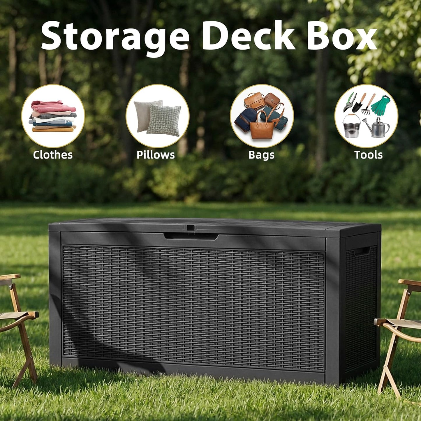 125Gal Outdoor Storage Box, Lockable Deck Box with Hydraulic Lid | Waterproof UV-resistant, Durable outdoor bin for patio cushions, pool accessories & garden tools. Keeps contents secure & dry