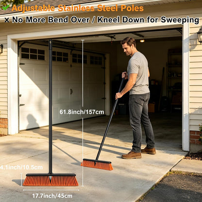 Push Broom, Outdoor Broom, Push Broom Outdoor for Garage, Deck (Orange) | 18‑inch stiff bristle head works as garage, shop & industrial broom for concrete, decks, patios. Ergonomic handle + hook