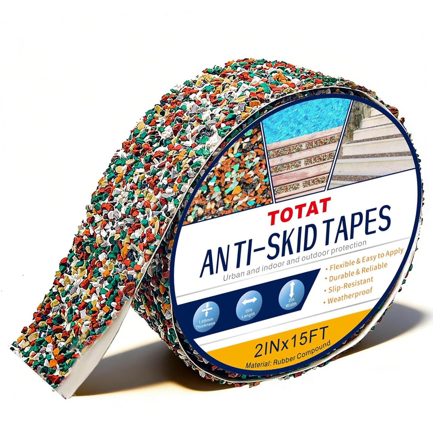 Waterproof Tape for Pools, 4" x15FT Heavy Duty Anti Slip Stair Treads Outdoor Tape Non-Slip Rubber Grip Tape Shower Strips Slip Resistant Tape Traction Tape for Stairs Showers Bathroom Trails