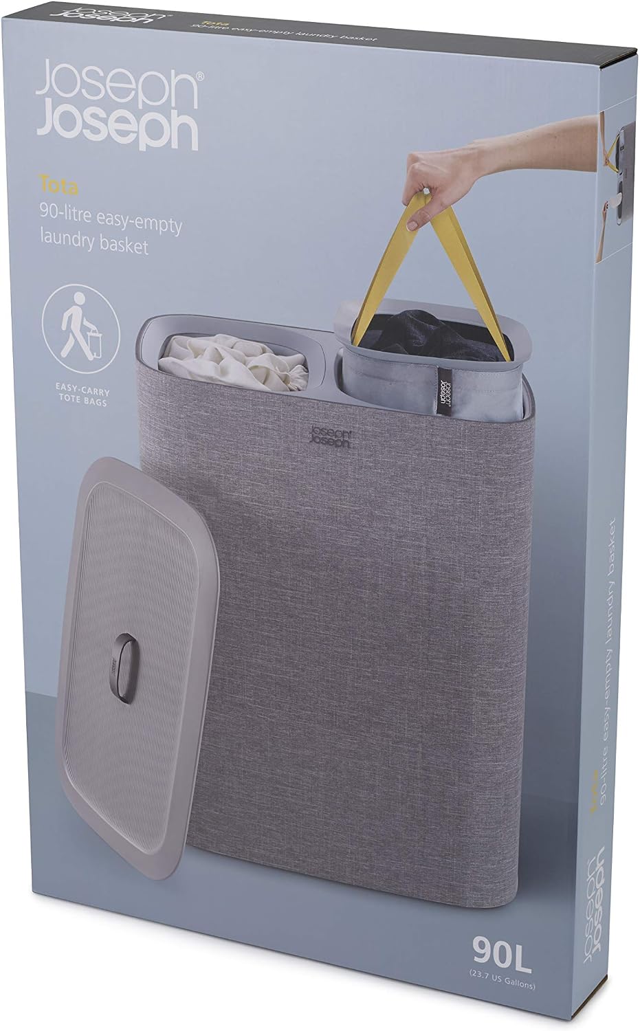 Joseph Joseph Tota Trio 90 liter/23.8 gallon Laundry Hamper Separation Basket with lid, 3 Removable Washing Bags with Handles- Ecru
