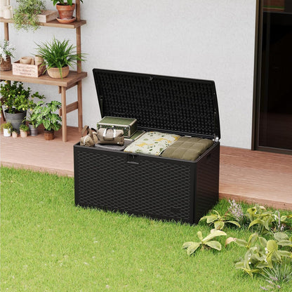 Garvee 73 Gallon Waterproof Large Resin Deck Box Indoor Outdoor, Lockable Storage Container for Patio Furniture Tools, Waterproof Deck Box Patio Storage Bin for Pool Garden, Black