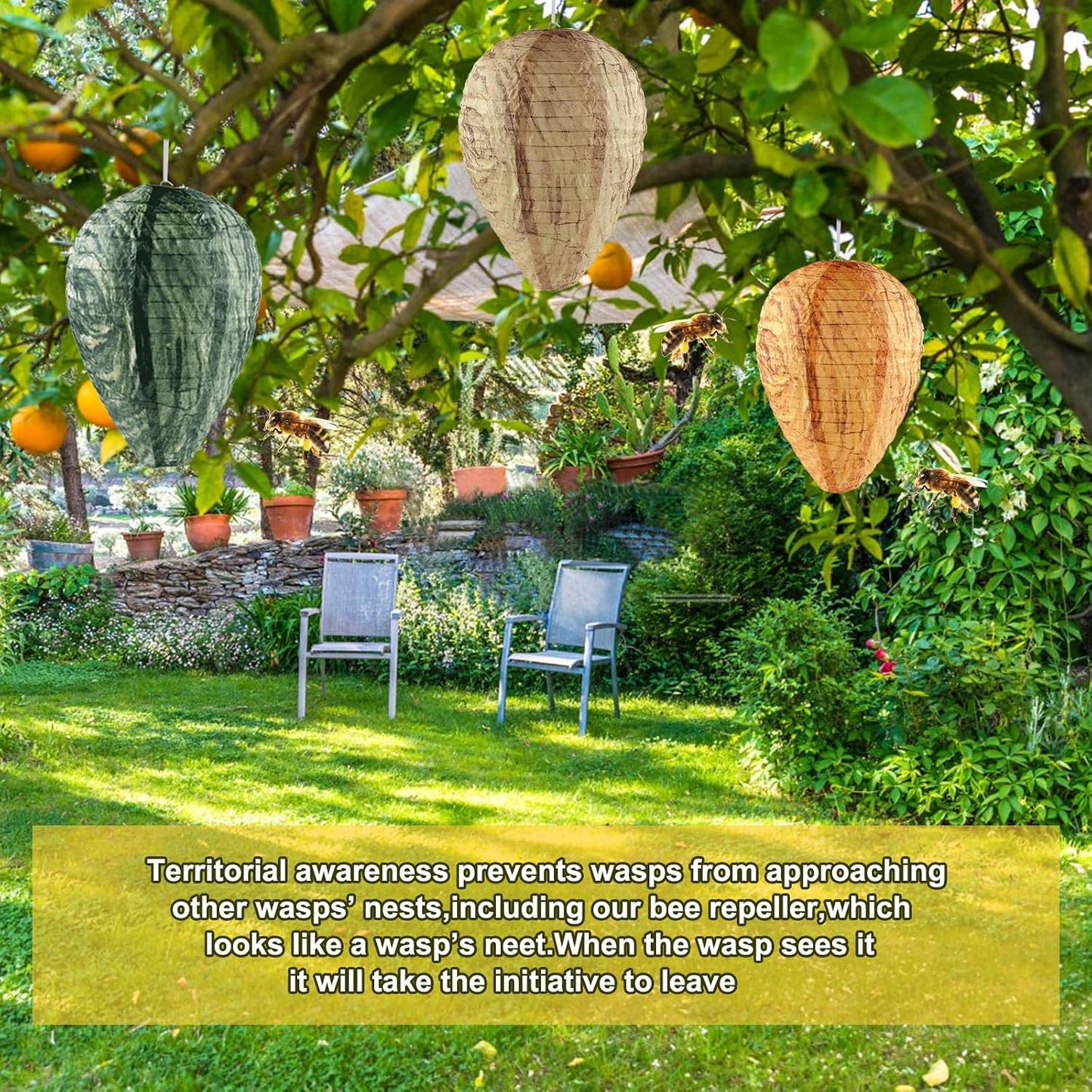 3 Pack Nest Decoy, Hanging Lantern Waterproof Wasp Deterrent, Wasp Repellent Paper Hive for Wasps Hornets Yellow Jackets
