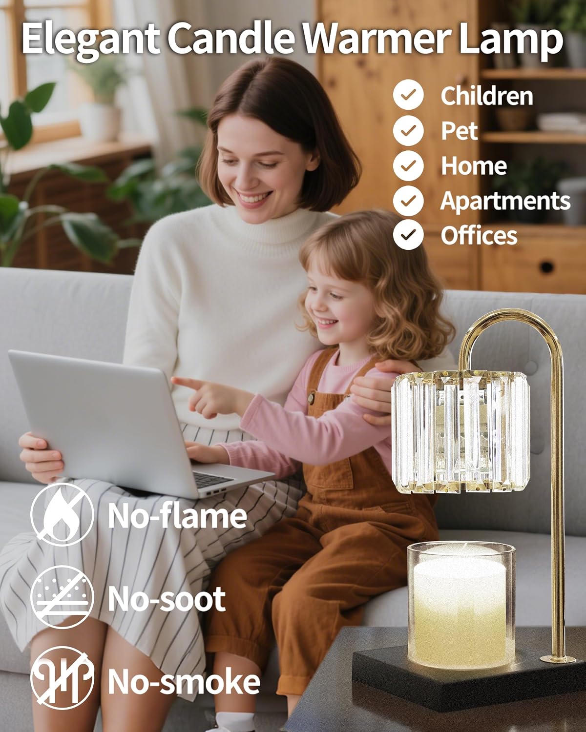 TigQiang Adjustable Height Candle Warmer Lamp, Candle Lamp Timer Dimmer 7 Levels, Compatible All Jar Candles, Top Melting, Cystal Candle Heater Lamp for Scented Wax, Elegant Home Decoration, Black