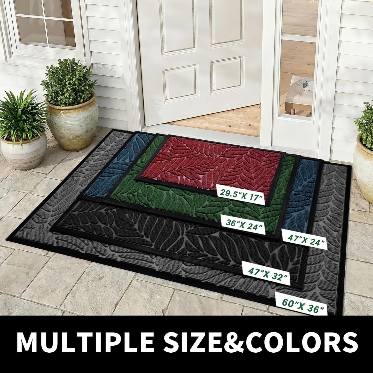 Yimobra Front Door Mat Outdoor Indoor, 29.5x17 All-Season Waterproof Door Mat Outside Entrance, All-Weather Non-Slip Outside Doormat for Garage Patio Entryway, Brown