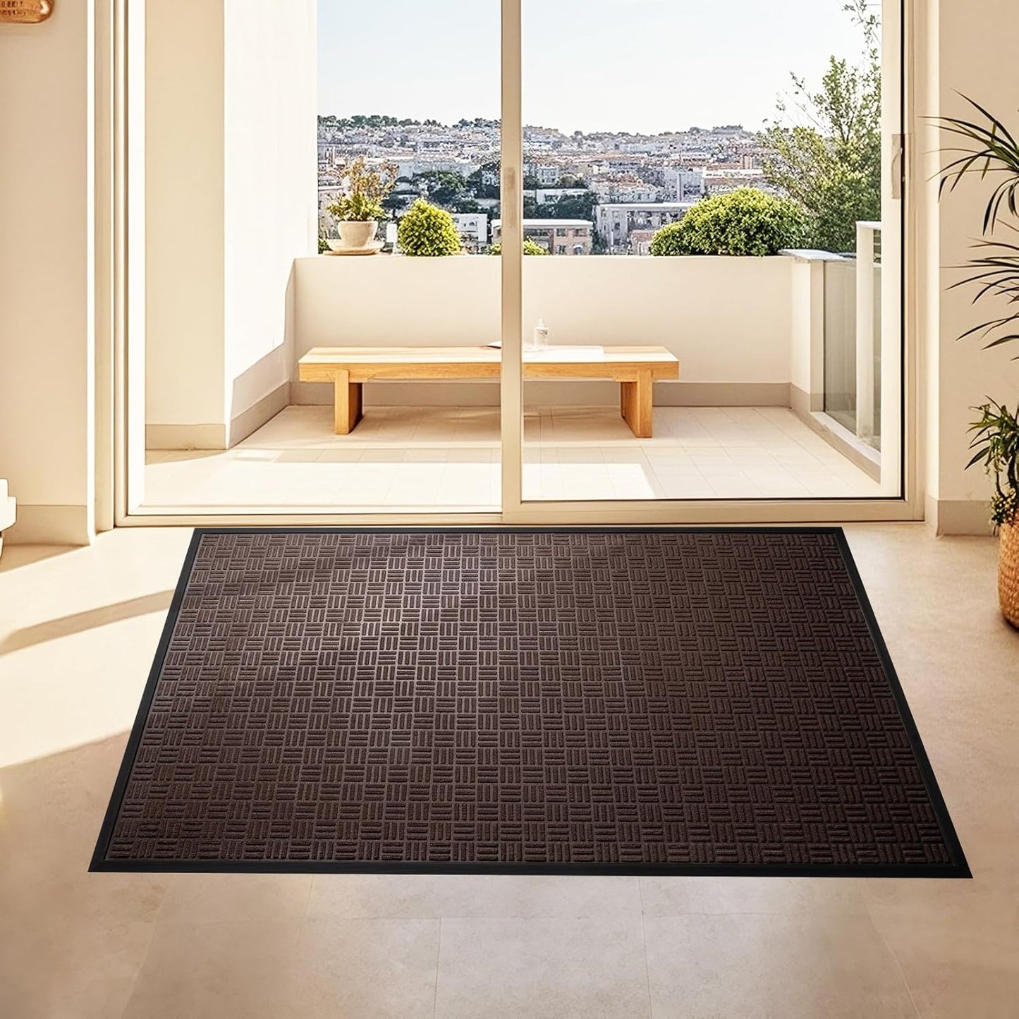 Mibao Front Door Mat, Heavy Duty Durable Welcome Mat for Outdoor Indoor, Dirt Trapper Waterproof Super Absorbent Door Mat for Entryway Outside Patio Porch, 29.5" x 17", Grey