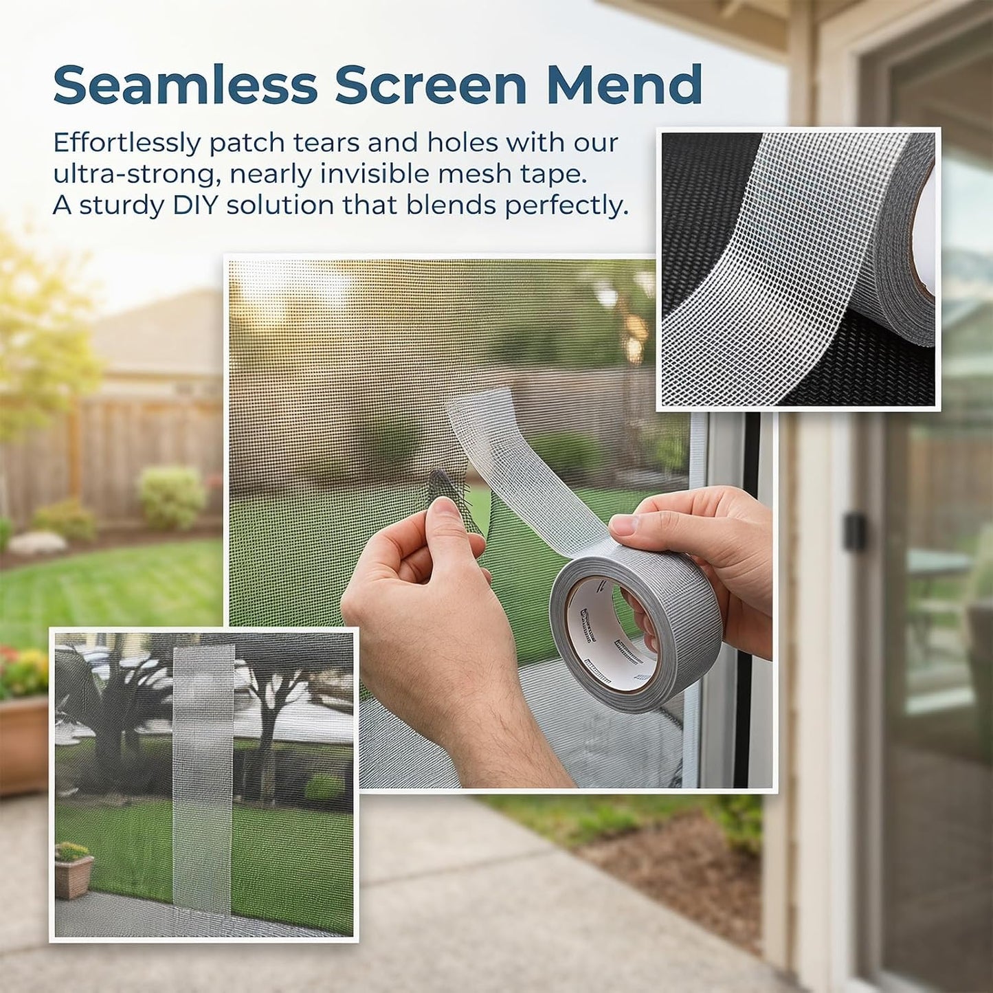 2 Pack Window Screen Repair Tape, Fiberglass Mesh Patch Kit for Holes Tears, Self-Adhesive Grey