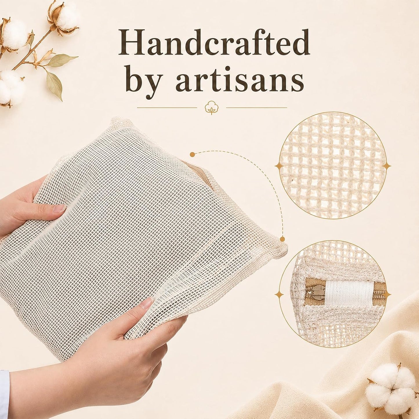 12 Pcs Organic Cotton Mesh Laundry Bags for Delicates | 6 Large & 6 Medium Size Durable Mesh Wash Bags with Sturdy Zipper and Breathable Mesh for Underwear, Clothes, Shoes, Socks