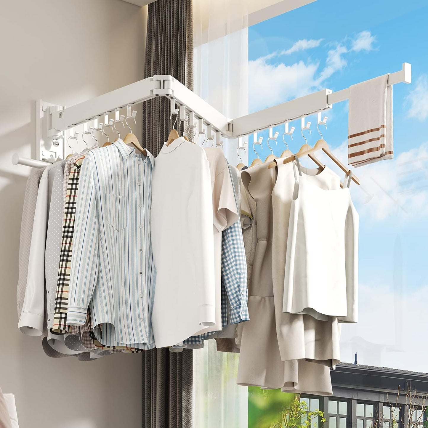 Clothes Drying Rack Wall Mounted,Drying Rack Clothing,Laundry Drying Rack Wall Mount,Collapsible Drying Racks for Laundry,Retractable,Foldable,Clothes Hanger Rack,Clothes Dryer Rack,White Color