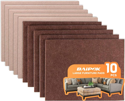 Felt Furniture Pads 10pcs 8" x 6" Adhesive Large Felt Pads, Cuttable Chair Leg Pads, Hardwood Floor Protectors for Furniture, Black