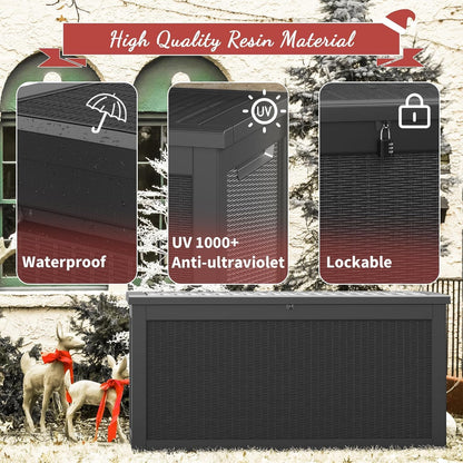 NUNU LAB Outdoor Storage Box, 45 Gallon Outside Deck Box Waterproof, Resin Outdoor Storage Cabinet With Lockable Lid, Backyard Storage Bench For Garden Tools, Patio Cushions, Pool Tools, Black