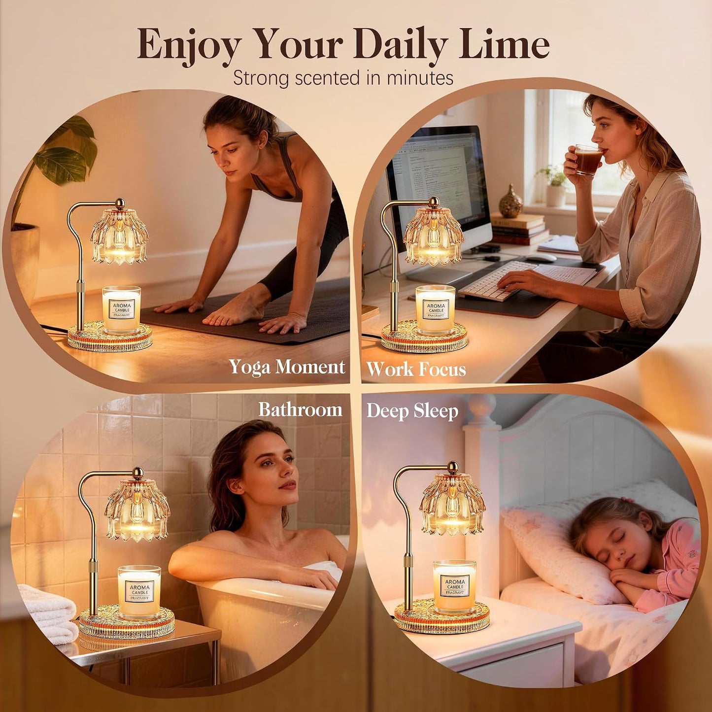 Candle Warmer Lamp with Timer Dimmer, Modern Wax Warmer for Scented Wax Jar Candle Warmer with 2 Bulbs, Adjustable Height Glass Lamp for Gifts for Women, Home Decor, Gold Amber
