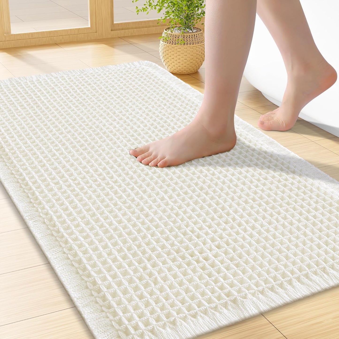 Smiry Waffle Bath Mat 30x20, Extra Soft Absorbent Bathroom Rugs, Non Slip Machine Washable Quick Dry Bath Rugs for Bathroom Floor, Tub, Shower, Home Decor Accessories, Brown