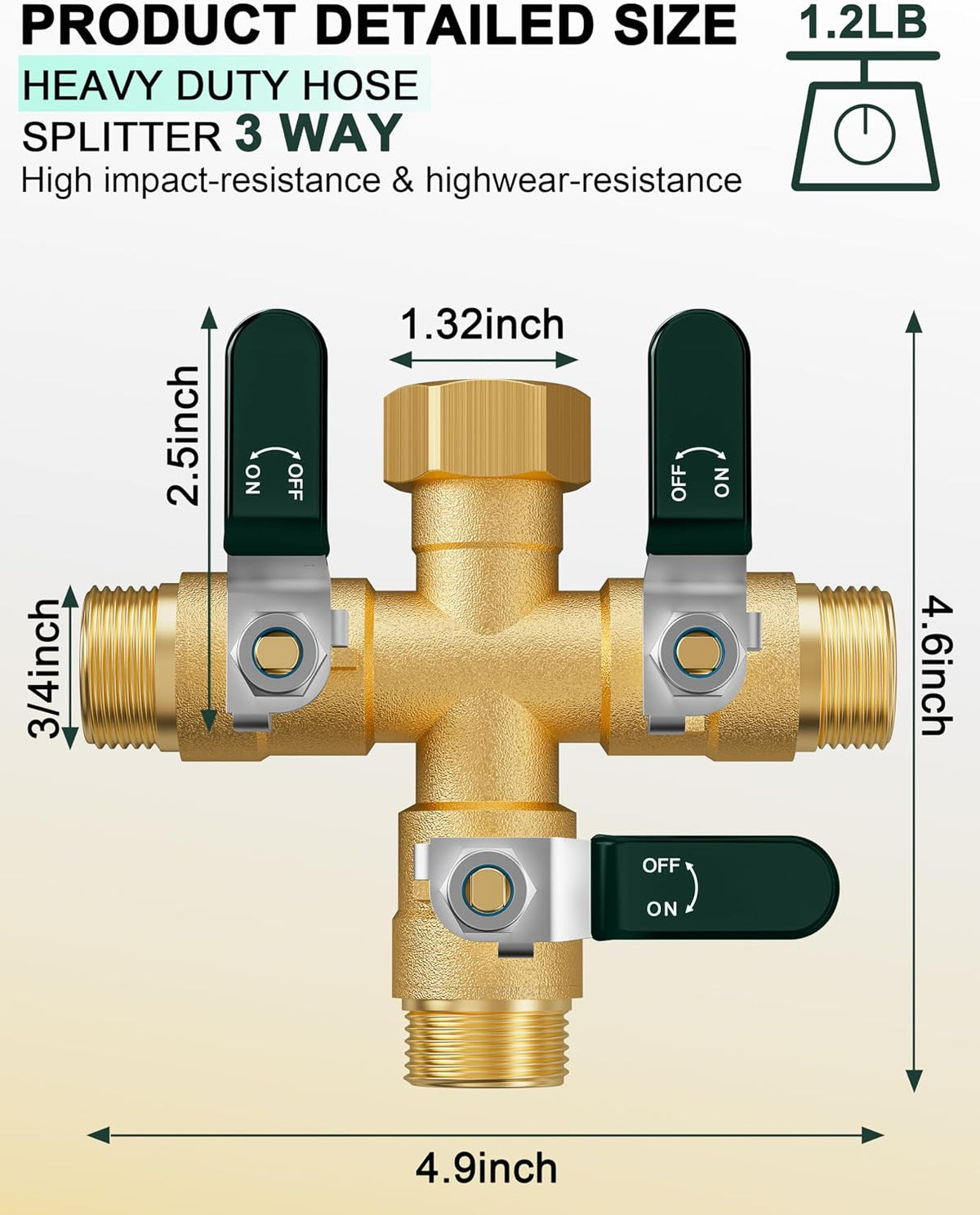 EBH Garden Hose Splitter 2 Way, Heavy Duty Solid Brass Hose Splitter with Shutoff Valves, Water Spigot Splitter With 304 Stainless Steel Handle, Full Flow Outdoor Faucet Splitter, 3/4" GHT Thread