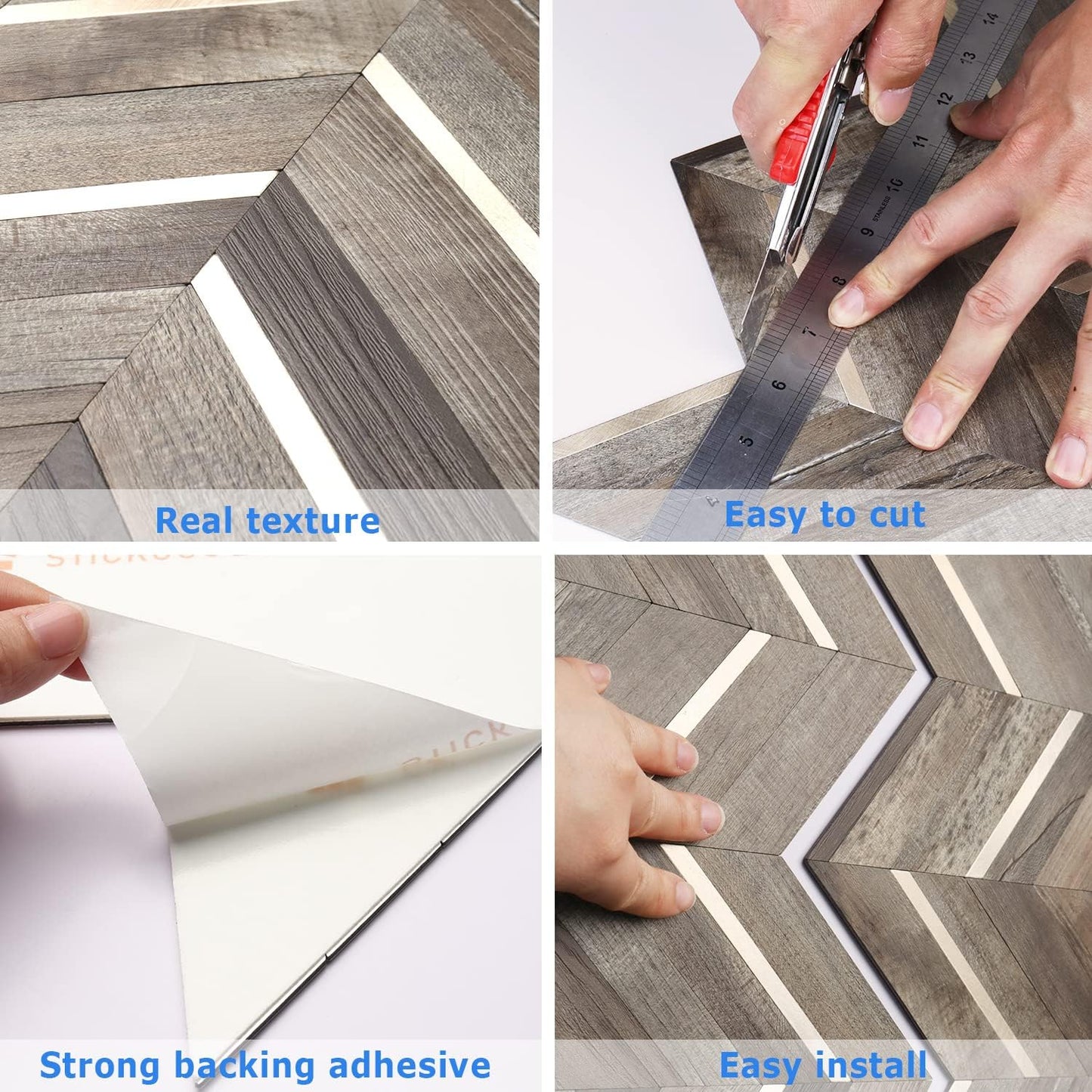 STICKGOO 10-Sheet Herringbone Tile Peel and Stick Backsplash, Beige Mixed Metal Gold PVC Stick on Backsplash, Self Adhesive Wall Tile for Kitchen and Bathroom