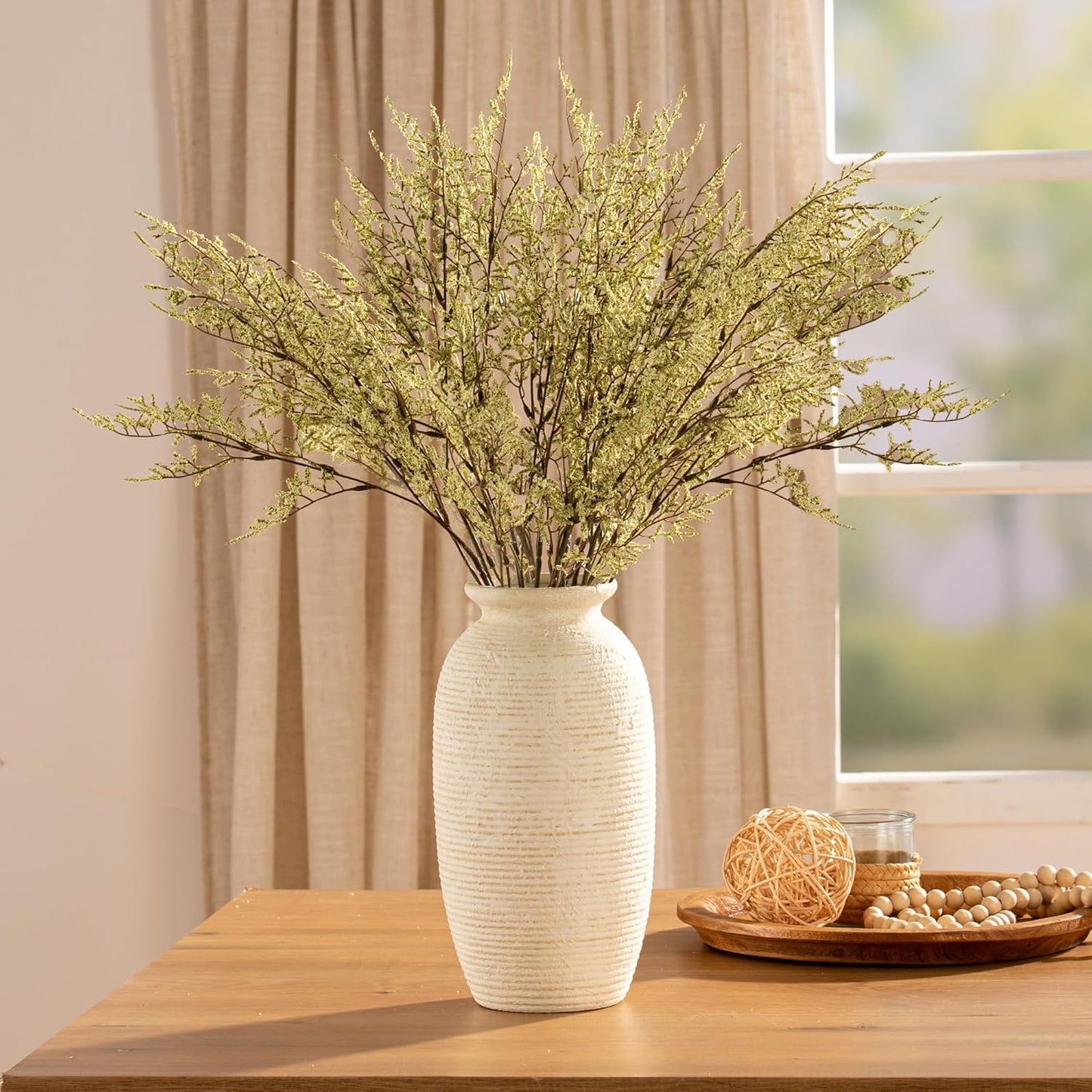 Ceramic Flower Vase, Small Rustic Farmhouse Vases Home Decor, Short Pottery Decorative Pampas Vase for Table Living Room Entryway Mantel Bookshelf Bedroom Bathroom Kitchen - 6" W