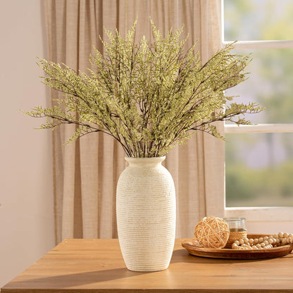 Ceramic Flower Vase, Small Rustic Farmhouse Vases Home Decor, Short Pottery Decorative Pampas Vase for Table Living Room Entryway Mantel Bookshelf Bedroom Bathroom Kitchen - 6" W