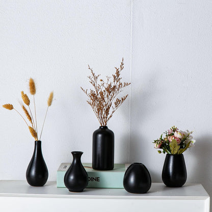 Tanvecle Small White Vases, Ceramic Bud Vase Set of 5, Mini Pottery Vases for Pampas Grass, Flowers, Decorative Vases for Home Modern Decor, Rustic Decor, Veses for Living Room Dining Table Shelves