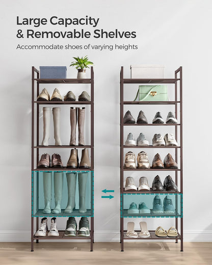 SONGMICS Metal Shoe Rack, Free Standing Shoe Organizer for Entryway Closet Garage Small Spaces, Heavy-Duty Slim Steel Storage Shelf, 8-Tier, Fits 16-24 Pairs, Bronze ULMR028A01