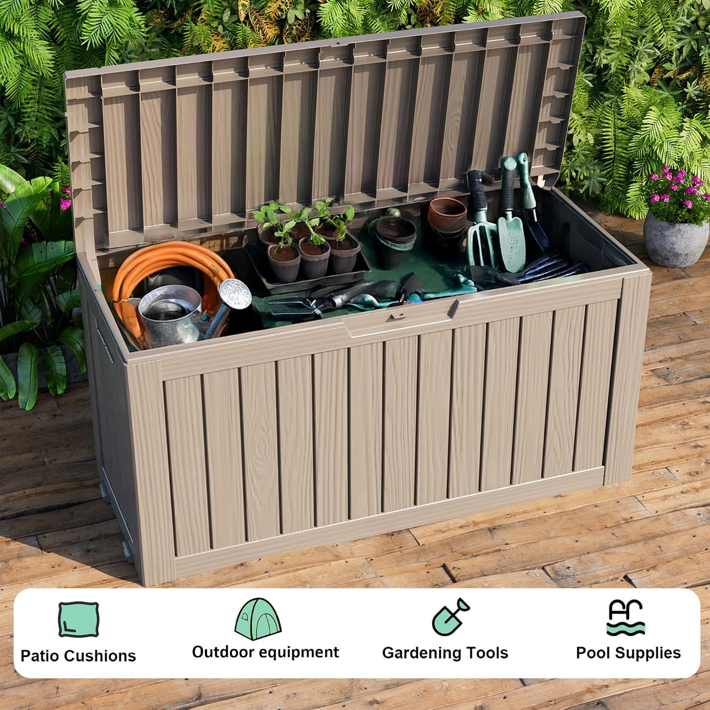 EasyUp 33 Gallon Resin Deck Box Waterproof, UV Resistant Outdoor Storage Box for Delivery, Porch, Patio and Garden, Stripe Black