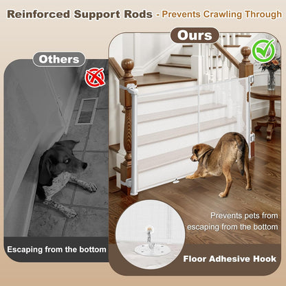 Upgraded Retractable Baby Gates for Stairs & Banister, Mesh Dog Gate Indoor, Extends to 55" Wide 33" Tall, Child Safety Gate for Stairway, Banister & Wall Mount (White)