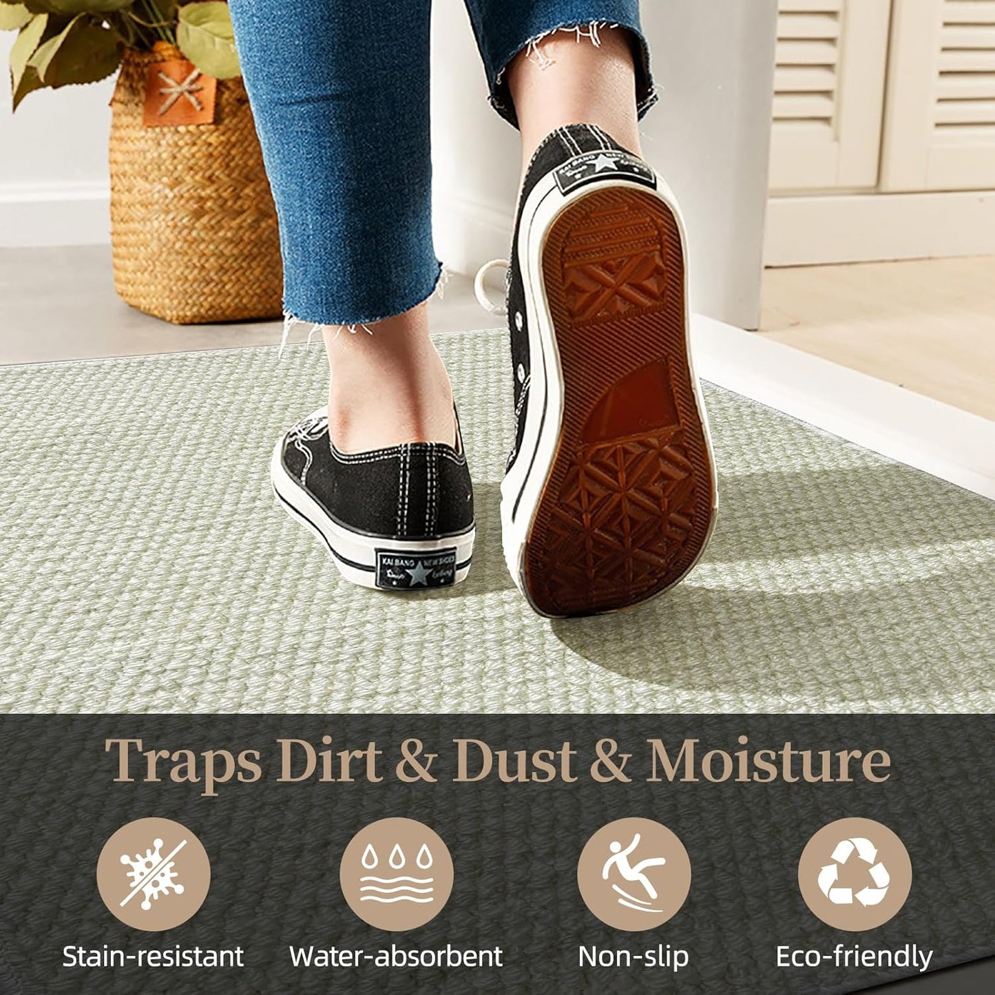 Indoor Door mat 17“ x 30”, Dirt Trapper Door Mat, Non-Slip Washable Entrance Mat, Dirt Resistant and Absorbent Welcome Mat,Low-Profile Doormat for Entryways, Front Doors, and Indoor Entrances, White