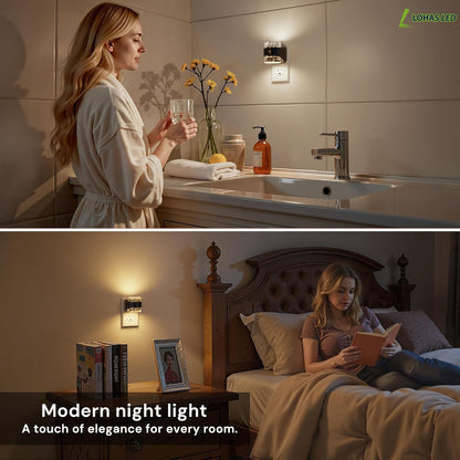 L LOHAS LED Motion Sensor Night Light,Dimmable Night Lights Plug into Wall, 2 Pack Acrylic Nightlight with 0-100 LM Adjustable Brightness, 3000K Plug in Night Light for Bathroom Hallway
