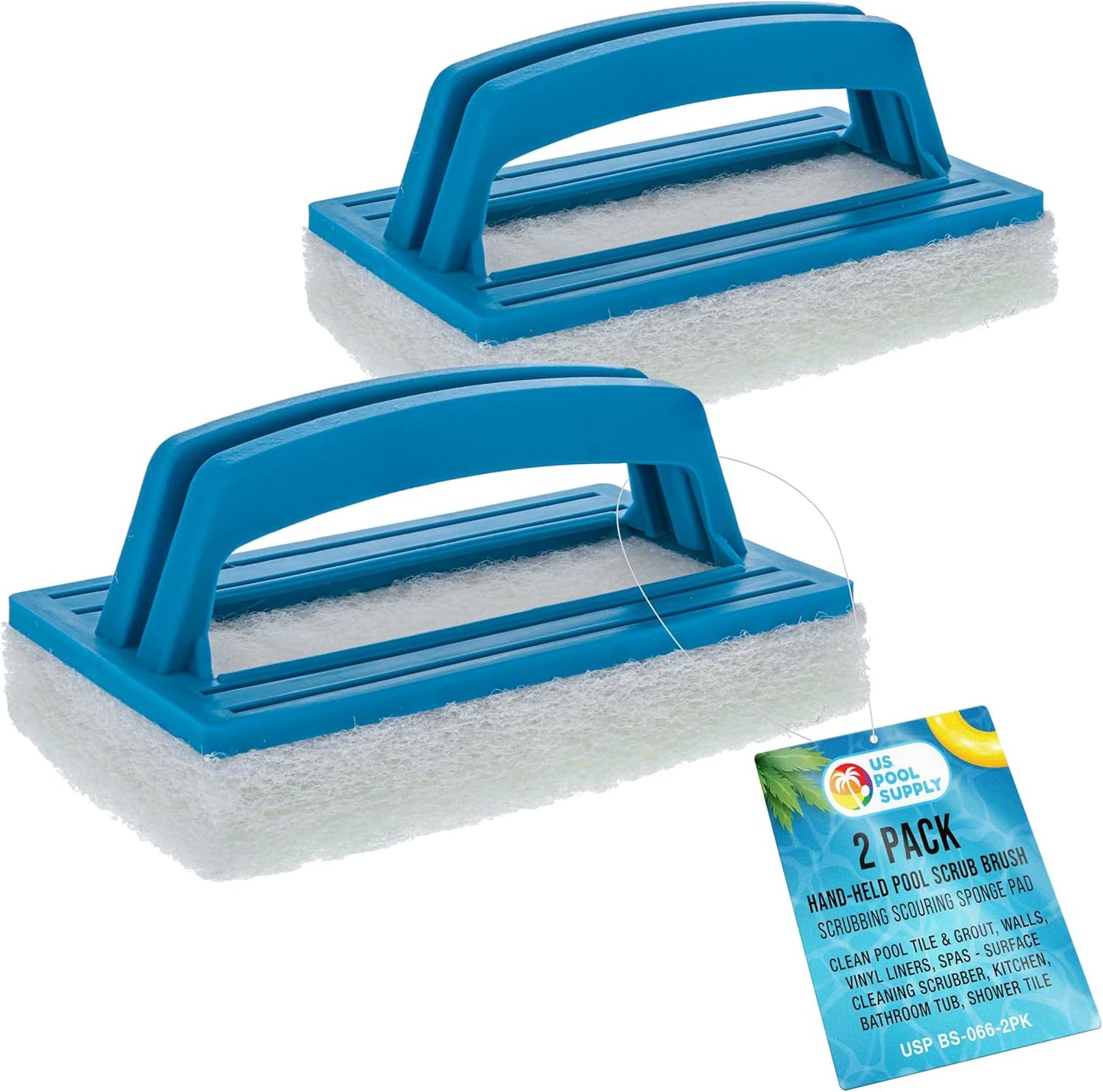 U.S. Pool Supply Hand-Held Pool Scrub Brush, 2 Pack - Surface Scrubbing Scouring Sponge Pad - Clean Pool Tile & Grout, Walls, Vinyl Liners, Spas - Cleaning Scrubber Stains, Kitchen Bathroom Tub Shower