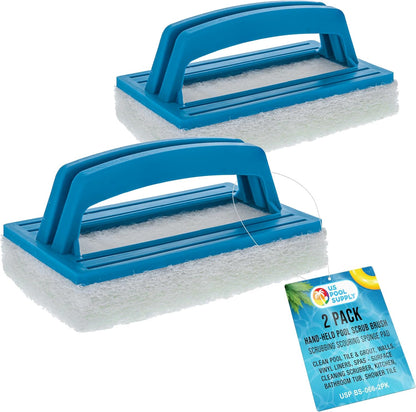 U.S. Pool Supply Hand-Held Pool Scrub Brush, 2 Pack - Surface Scrubbing Scouring Sponge Pad - Clean Pool Tile & Grout, Walls, Vinyl Liners, Spas - Cleaning Scrubber Stains, Kitchen Bathroom Tub Shower