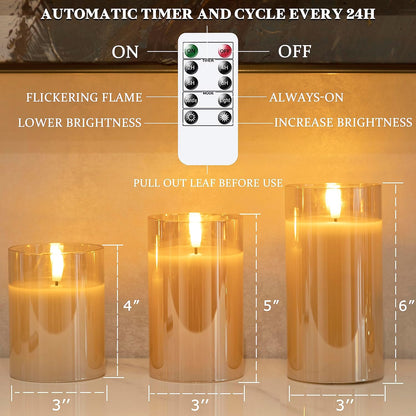 LUSHARBOR Flameless Candles with Remote, 3 Pack Battery Operated Candles Flickering Real Wax LED Fake Pillar Candles with Timer for Wedding Home Party, White