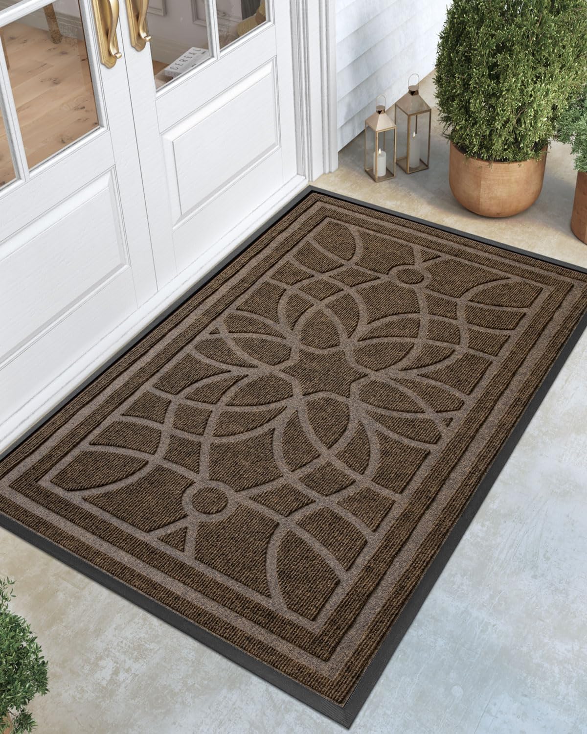 DEXI Front Door Mat Outside Entrance, Heavy Duty Non Slip Low Profile Doormat for Entryway, Trap Dirt and Moisture Welcome Mats, Easy Clean, Patio, Garage, 3x2, Blue