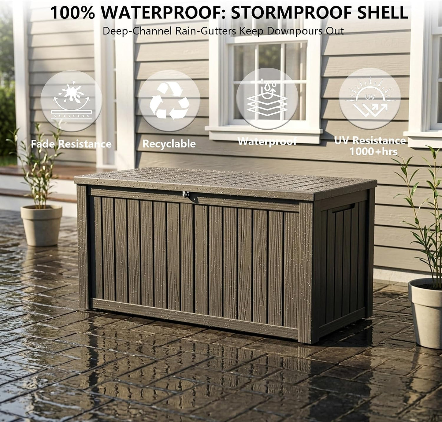Outdoor Storage Box, 320 Gallon Waterproof Deck Box [Upgraded 3.0], Dual Gas-Spring Ultimate Resin Organizer for King Cushions, Heavy-Duty Lockable Estate Storage Bench, Backyard BBQ, Black