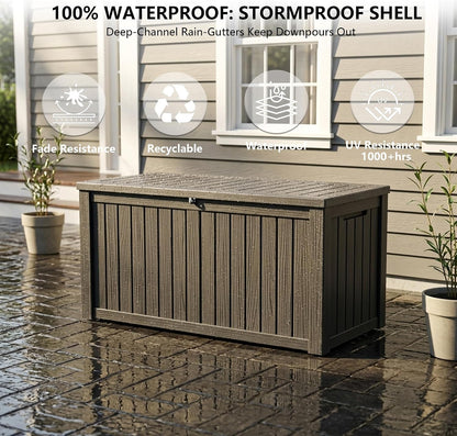 Outdoor Storage Box, 320 Gallon Waterproof Deck Box [Upgraded 3.0], Dual Gas-Spring Ultimate Resin Organizer for King Cushions, Heavy-Duty Lockable Estate Storage Bench, Backyard BBQ, Black