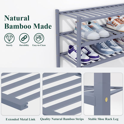 Smiry Bamboo Shoe Rack, 3 Tier Free Standing Wooden Shoe Organizer, Stackable Wood Shoe Storage Shelf for Closet, Entryway, 12 Vertical Slats, 2+1 Stack Standard Legs, 26.8"x11"x19.5", Natural