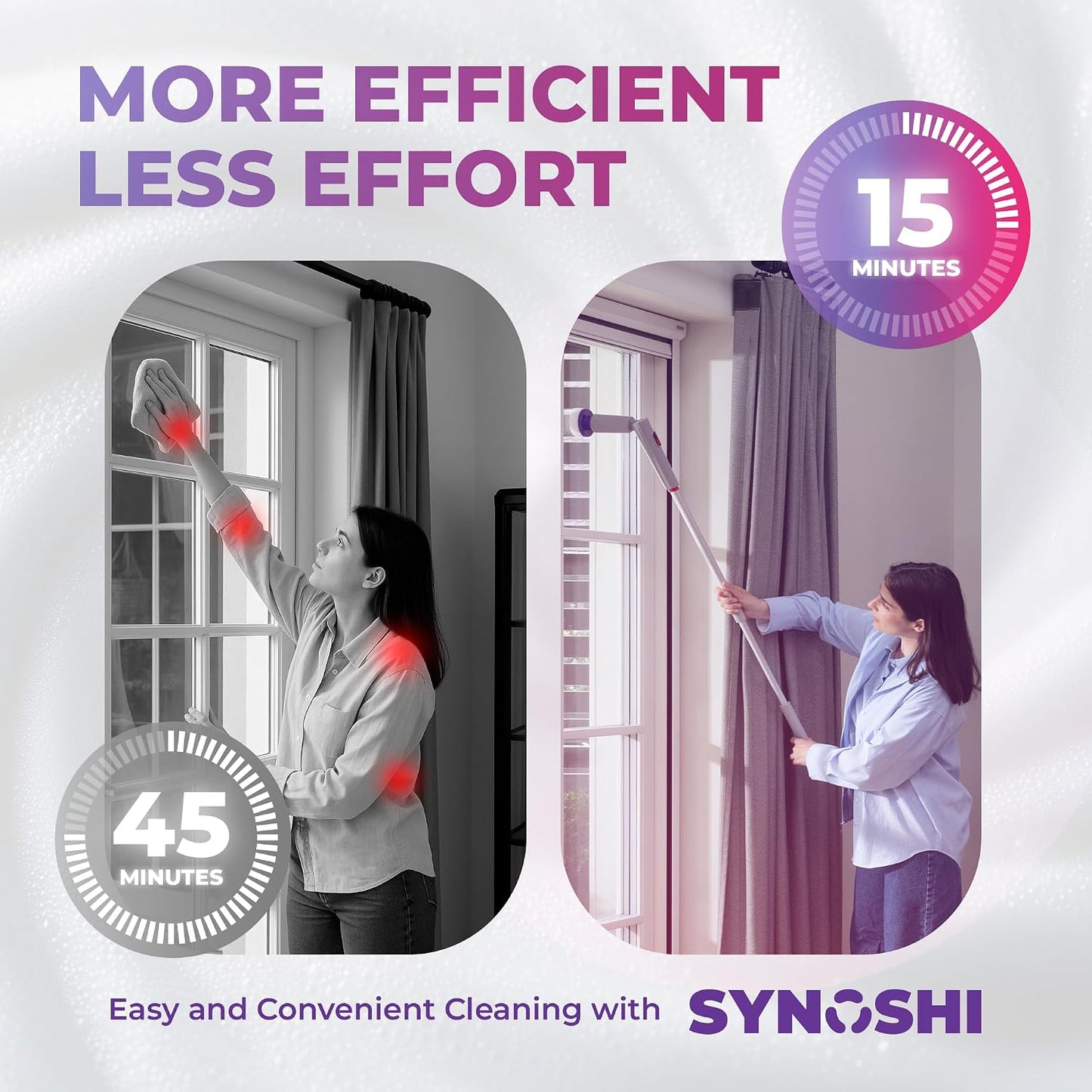 Synoshi PRO Electric Spin Scrubber with Long Handle – Cordless Shower Scrubber, Bathroom Cleaning Brush, Electric Scrubber for Cleaning Shower, Tub & Floor, Adjustable Angles, 2 Speeds Power Scrubber